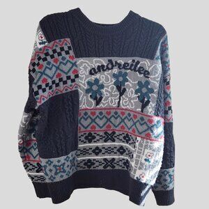 YWFG Andrielee sweater with hearts, flowers, and Cable Knit accent, Women XL